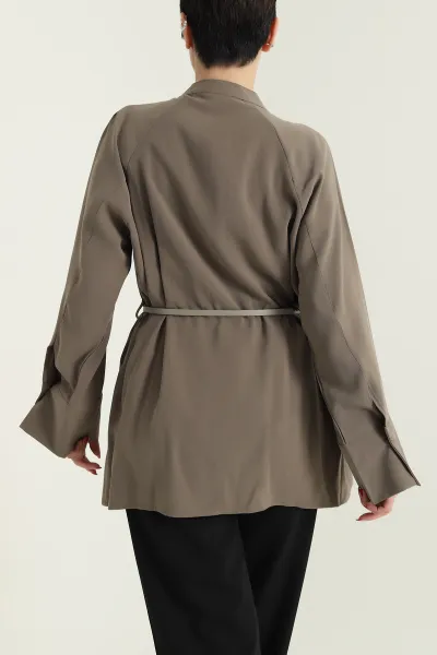 Haki Kemerli Modal Kadın Gömlek Tunik 431169