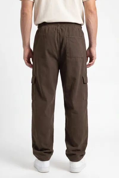 Kahverengi Keten Baggy Kargo Cepli Erkek Pantolon 456100