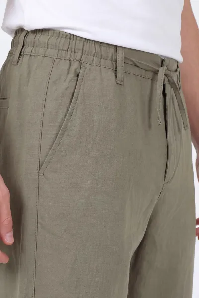 Haki Keten Yeni Sezon Baggy Belden Bağlamalı Erkek Pantolon 462732