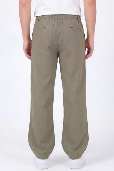 Haki Keten Yeni Sezon Baggy Belden Bağlamalı Erkek Pantolon 462732