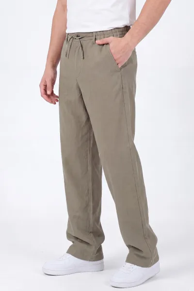 Haki Keten Yeni Sezon Baggy Belden Bağlamalı Erkek Pantolon 462732