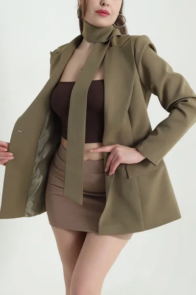 Haki Kuşaklı Dabıl Blazer Kadın Ceket 443905