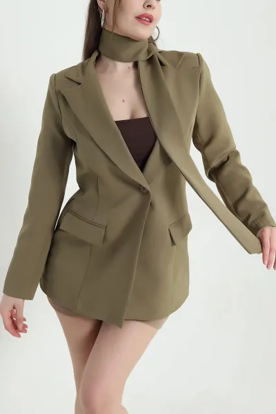 Haki Kuşaklı Dabıl Blazer Kadın Ceket 443905