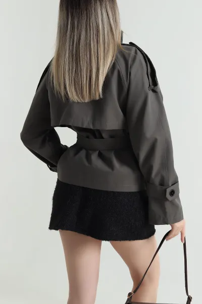 Haki Kuşaklı Kadın Trençkot 489849