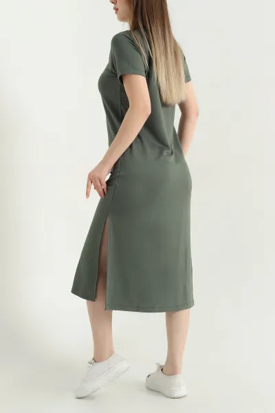 Haki Modal V Yaka Elbise 338575