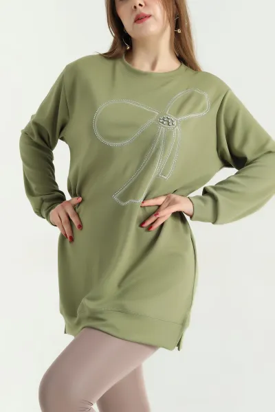 Haki Nakışlı Taş Detaylı Oysho Kumaş Tunik 337859