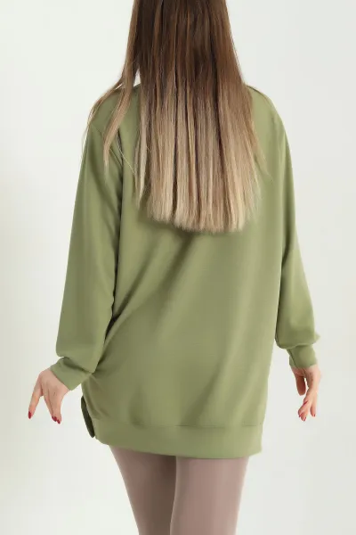 Haki Nakışlı Taş Detaylı Oysho Kumaş Tunik 337859