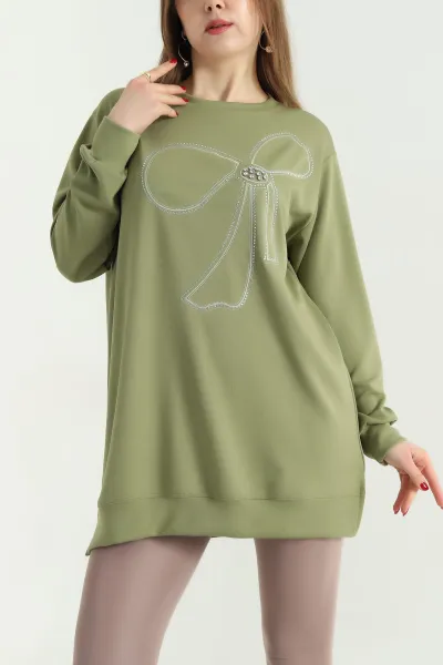 Haki Nakışlı Taş Detaylı Oysho Kumaş Tunik 337859