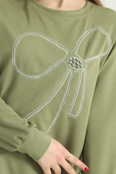 Haki Nakışlı Taş Detaylı Oysho Kumaş Tunik 337859