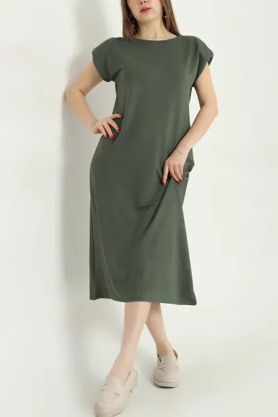 Haki Omuzları Vatkalı Kristal Elbise 337765