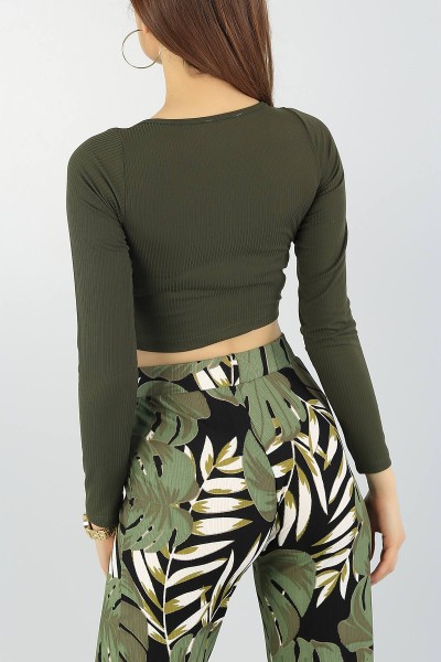 Haki Önü Büzgülü Kaşkorse Crop 56836