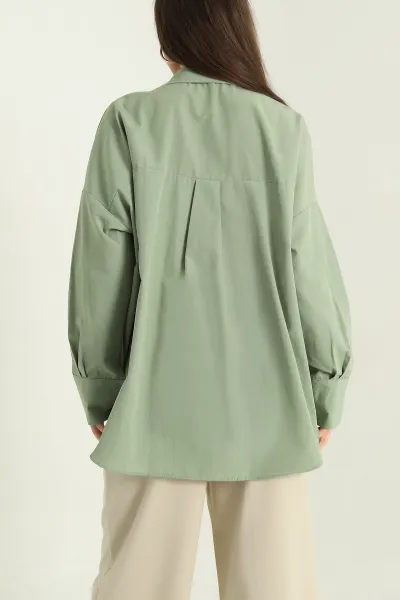 Haki Oversize Bayan Poplin Gömlek 337008