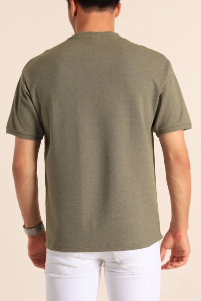 Haki Oversize Kabartma Yazılı Dikişli Erkek Tişört 181817