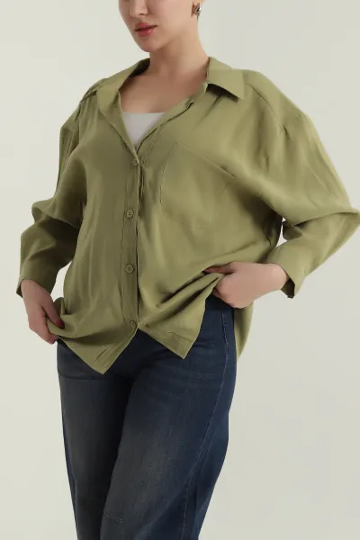 Haki Oversize Modal Kadın Gömlek 427909