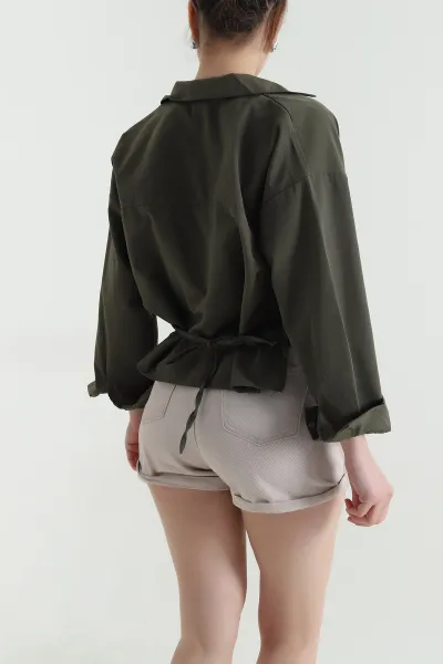 Haki Oversize Poplin Kadın Gömlek 448913