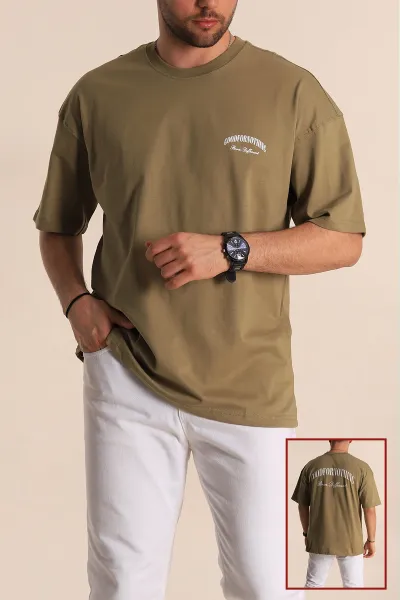 Haki Oversize Suprem Kumaş Sırt Baskılı Erkek Tişört 267366