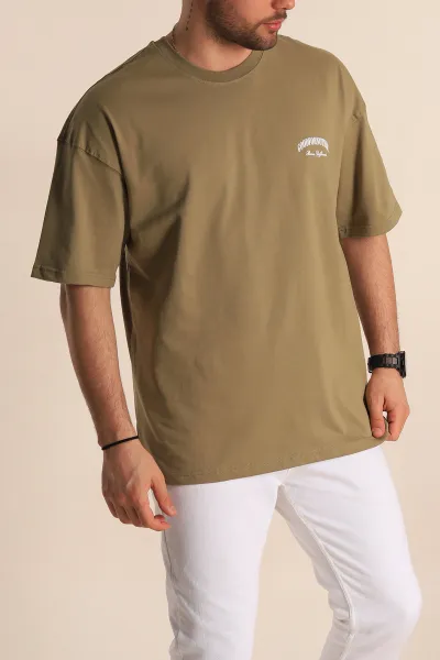 Haki Oversize Suprem Kumaş Sırt Baskılı Erkek Tişört 267366