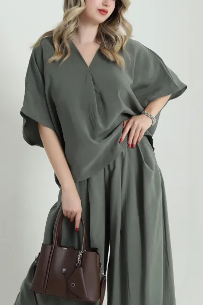 Haki Oversize Tencel Kadın İkili Takım 472020