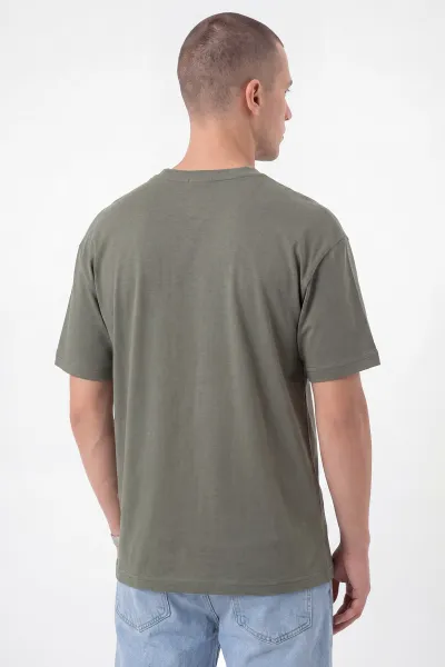 Haki Oversize Oysho Kumaş Bisiklet Yaka Erkek Tişört 453869