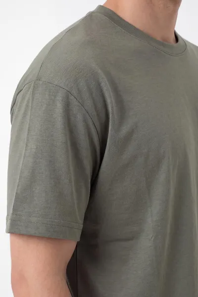 Haki Oversize Oysho Kumaş Bisiklet Yaka Erkek Tişört 453869