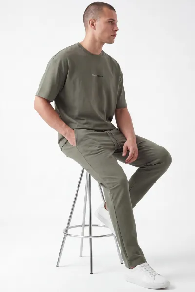 Haki Oysho Kumaş Oversize Bisiklet Yaka Erkek İkili Takım 445189
