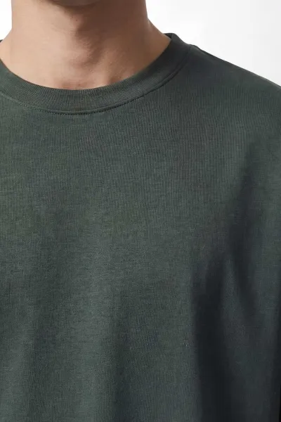 Haki Oysho Kumaş Oversize Bisiklet Yaka Erkek Tişört 438910