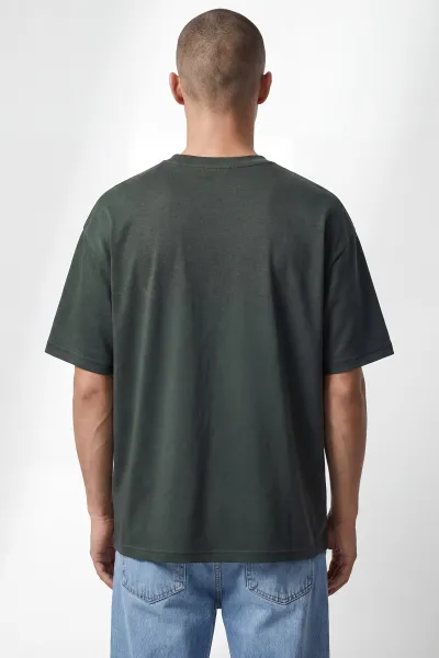 Haki Oysho Kumaş Oversize Bisiklet Yaka Erkek Tişört 438910