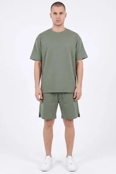 Haki Oysho Kumaş Oversize Erkek Şortlu Takım 467614
