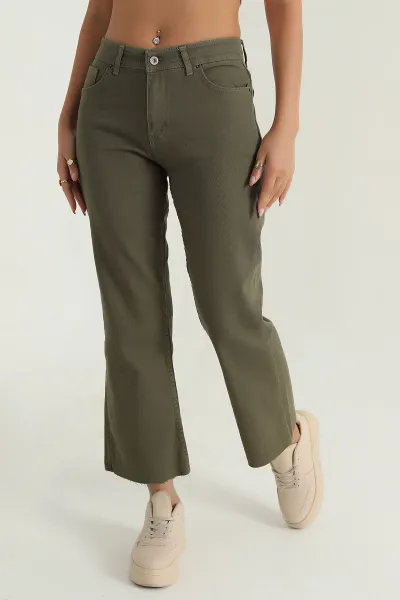 Haki Paça Kesik Kadın Kot Pantolon 390020