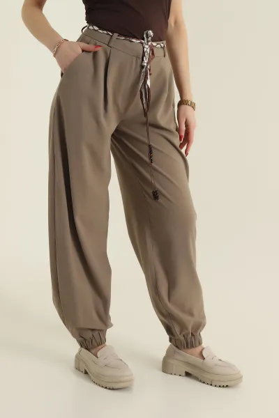 Haki Paça Lastikli Kadın Poliviskon Baggy Pantolon 425499