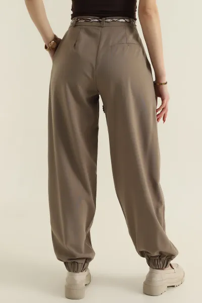 Haki Paça Lastikli Kadın Poliviskon Baggy Pantolon 425499
