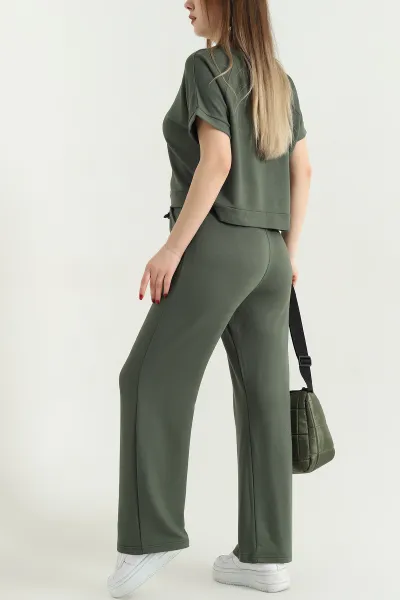 Haki Pantolon Bluz Kristal Bayan İkili Takım 337802