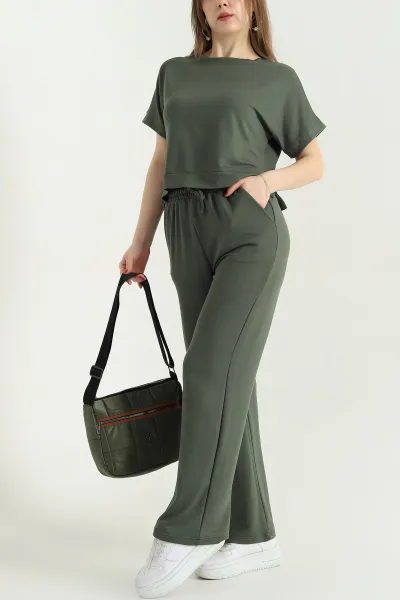 Haki Pantolon Bluz Kristal Bayan İkili Takım 337802