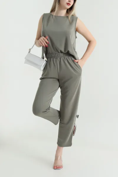 Haki Pantolon Bluz Pike Modal Kadın İkili Takım 468594
