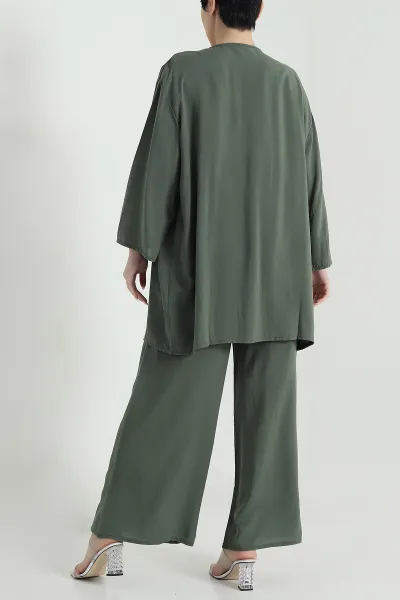 Haki Pantolon Kimono Dokuma Kadın İkili Takım 460346