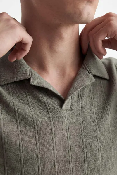 Haki Pike Kumaş Oversize Polo Yaka Erkek Tişört 448945