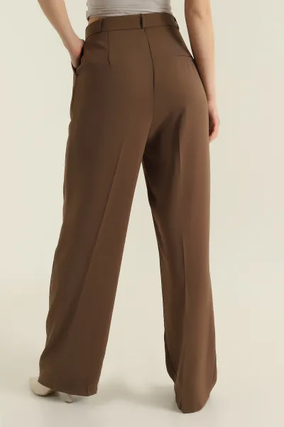 Haki Pileli Palazzo Twill Kadın Pantolon 425421