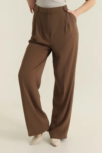 Haki Pileli Palazzo Twill Kadın Pantolon 425421