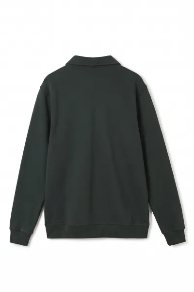 Haki Polo Yaka Yarım Fermuarlı Erkek Sweatshirt 499388