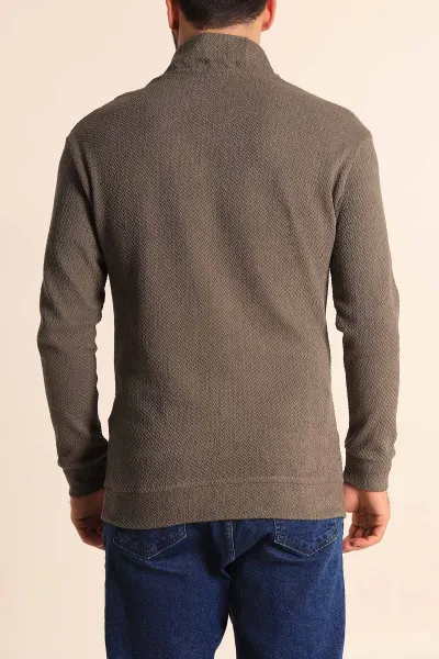 Haki Rahat Kalıp Örgü Dokulu Yarım Fermuar Sweatshirt 228822