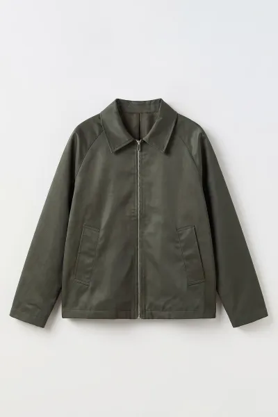 Haki Reglan Kol Fermuarlı Erkek Ceket 491793