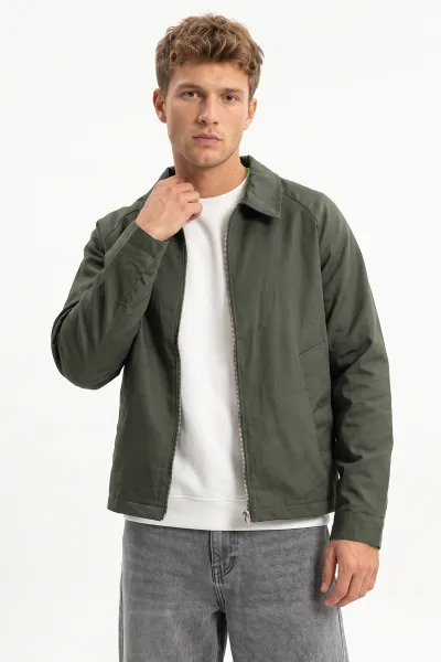Haki Reglan Kol Fermuarlı Erkek Ceket 491793