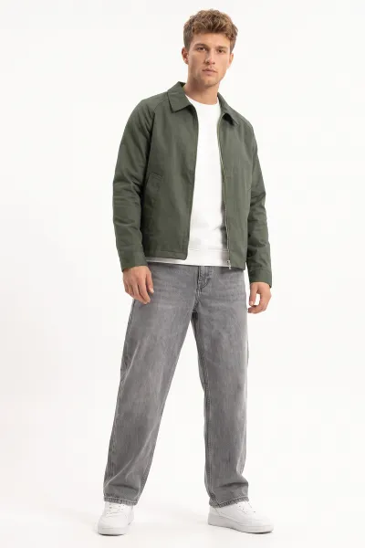 Haki Reglan Kol Fermuarlı Erkek Ceket 491793