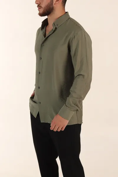 Haki Regular Fit Ata Yaka Basic Uzun Kollu Erkek Gömlek 370029