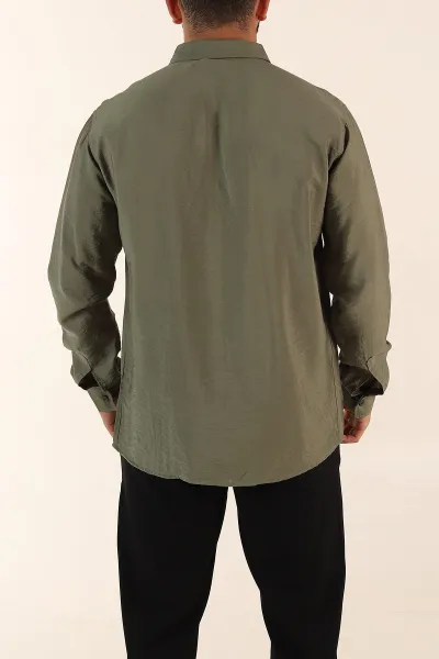 Haki Regular Fit Ata Yaka Basic Uzun Kollu Erkek Gömlek 370029