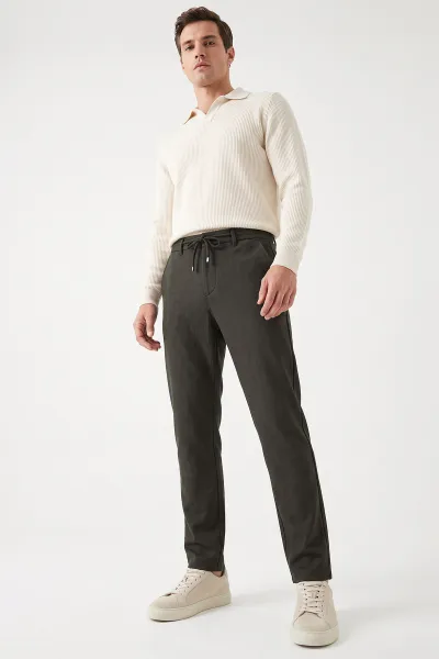 Haki Regular Fit Belden Bağlamalı Erkek Pantolon 493176