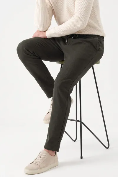 Haki Regular Fit Belden Bağlamalı Erkek Pantolon 493176