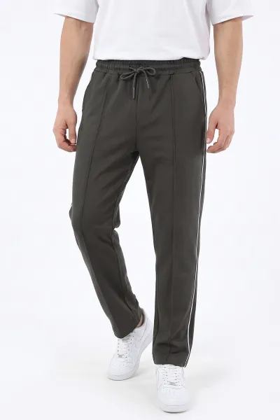 Haki Regular Fit Çimalı Şerit Detaylı Erkek Eşofman Altı 402366