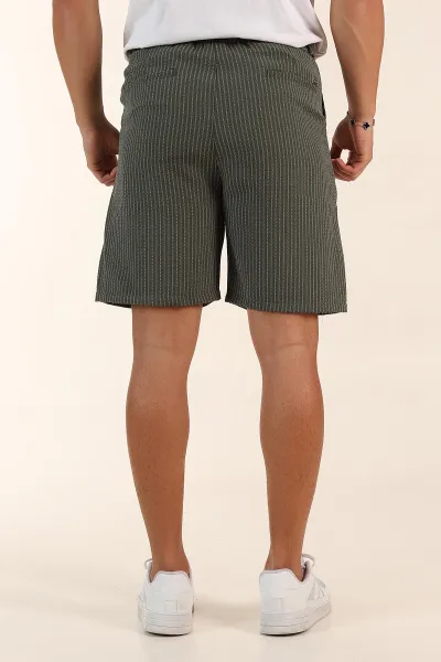 Haki Regular Fit Çizgili Erkek Şort 385195