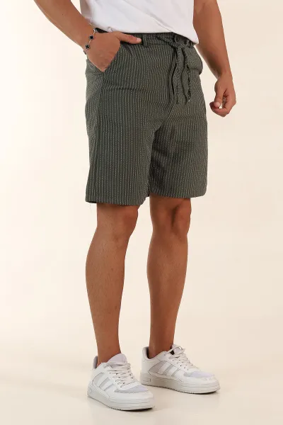 Haki Regular Fit Çizgili Erkek Şort 385195